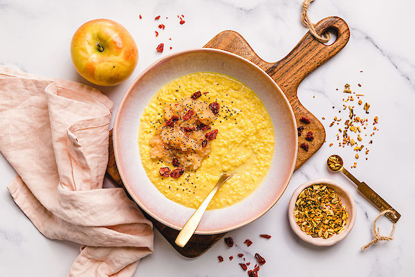 Golden milk millet porridge with quick apple compote